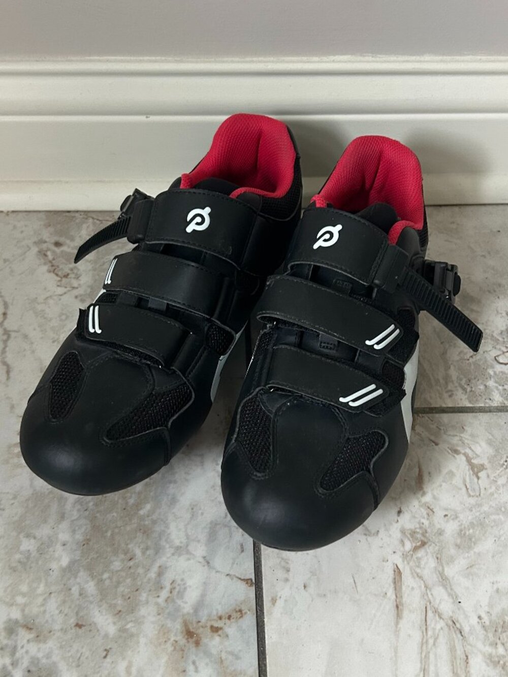 Peloton Cycling Shoes EU 44 Mens 10 Womens 12 Black Red White w Cleats PL-SH-B-4